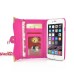 Rhinestone Magnetic Snap PU Leather Folio Case With Card Slots And Straps For iPhone 6 Plus - Magenta