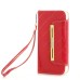 Rhinestone Magnetic Snap PU Leather Folio Case With Card Slots And Straps for iPhone 7 - Red