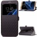 Rhombus Design Window View Flip Stand Leather Wallet Case for Samsung Galaxy S7 Edge - Black