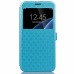 Rhombus Design Window View Flip Stand Leather Wallet Case for Samsung Galaxy S7 Edge - Blue