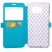 Rhombus Design Window View Flip Stand Leather Wallet Case for Samsung Galaxy S7 Edge - Blue