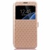 Rhombus Design Window View Flip Stand Leather Wallet Case for Samsung Galaxy S7 Edge - Gold