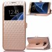 Rhombus Design Window View Flip Stand Leather Wallet Case for Samsung Galaxy S7 Edge - Gold