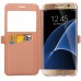 Rhombus Design Window View Flip Stand Leather Wallet Case for Samsung Galaxy S7 Edge - Gold