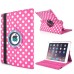 Round Dot Pattern 360 Degree Swivel Rotation Folio Leather Flip Stand Case Cover With Sleep Wake Function For iPad Air 2 (iPad 6)- Magenta