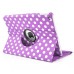 Round Dot Pattern 360 Degree Swivel Rotation Folio Leather Flip Stand Case Cover With Sleep Wake Function For iPad Air 2 (iPad 6)- Purple