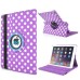 Round Dot Pattern 360 Degree Swivel Rotation Folio Leather Flip Stand Case Cover With Sleep Wake Function For iPad Air 2 (iPad 6)- Purple