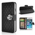 Sheepskin Camellia Rhinestone Magnetic Snap PU Leather Folio Stand Case With Card Slots For iPhone 6 4.7 inch - Black