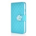 Sheepskin Camellia Rhinestone Magnetic Snap PU Leather Folio Stand Case With Card Slots For iPhone 6 4.7 inch - Light Blue