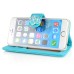 Sheepskin Camellia Rhinestone Magnetic Snap PU Leather Folio Stand Case With Card Slots For iPhone 6 4.7 inch - Light Blue