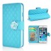 Sheepskin Camellia Rhinestone Magnetic Snap PU Leather Folio Stand Case With Card Slots For iPhone 6 4.7 inch - Light Blue