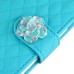 Sheepskin Camellia Rhinestone Magnetic Snap PU Leather Folio Stand Case With Card Slots For iPhone 6 4.7 inch - Light Blue