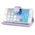 Sheepskin Camellia Rhinestone Magnetic Snap PU Leather Folio Stand Case With Card Slots For iPhone 6 4.7 inch - Light Purple