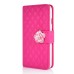 Sheepskin Camellia Rhinestone Magnetic Snap PU Leather Folio Stand Case With Card Slots For iPhone 6 4.7 inch - Magenta