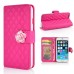 Sheepskin Camellia Rhinestone Magnetic Snap PU Leather Folio Stand Case With Card Slots For iPhone 6 4.7 inch - Magenta