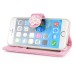 Sheepskin Camellia Rhinestone Magnetic Snap PU Leather Folio Stand Case With Card Slots For iPhone 6 4.7 inch - Pink