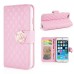 Sheepskin Camellia Rhinestone Magnetic Snap PU Leather Folio Stand Case With Card Slots For iPhone 6 4.7 inch - Pink