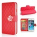 Sheepskin Camellia Rhinestone Magnetic Snap PU Leather Folio Stand Case With Card Slots For iPhone 6 4.7 inch - Red