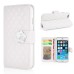 Sheepskin Camellia Rhinestone Magnetic Snap PU Leather Folio Stand Case With Card Slots For iPhone 6 4.7 inch - White