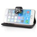 Sheepskin Camellia Rhinestone Magnetic Snap PU Leather Folio Stand Case With Card Slots For iPhone 6 Plus - Black