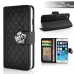 Sheepskin Camellia Rhinestone Magnetic Snap PU Leather Folio Stand Case With Card Slots For iPhone 6 Plus - Black