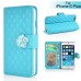 Sheepskin Camellia Rhinestone Magnetic Snap PU Leather Folio Stand Case With Card Slots For iPhone 6 Plus - Light Blue