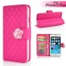 Sheepskin Camellia Rhinestone Magnetic Snap PU Leather Folio Stand Case With Card Slots For iPhone 6 Plus - Magenta