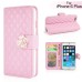 Sheepskin Camellia Rhinestone Magnetic Snap PU Leather Folio Stand Case With Card Slots For iPhone 6 Plus - Pink