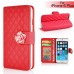 Sheepskin Camellia Rhinestone Magnetic Snap PU Leather Folio Stand Case With Card Slots For iPhone 6 Plus - Red