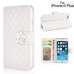 Sheepskin Camellia Rhinestone Magnetic Snap PU Leather Folio Stand Case With Card Slots For iPhone 6 Plus - White