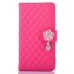 Sheepskin Camellia Rhinestone Pendant Magnetic Snap PU Leather Case With Card Slots for Samsung Galaxy Note 7 - Magenta