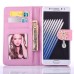 Sheepskin Camellia Rhinestone Pendant Magnetic Snap PU Leather Case With Card Slots for Samsung Galaxy Note 7 - Pink