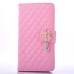 Sheepskin Camellia Rhinestone Pendant Magnetic Snap PU Leather Case With Card Slots for Samsung Galaxy Note 7 - Pink