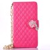 Sheepskin Camellia Rhinestone Pendant  Pearl Chain Magnetic Snap PU Leather Case for Samsung Galaxy Note 7 - Magenta