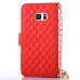 Sheepskin Camellia Rhinestone Pendant  Pearl Chain Magnetic Snap PU Leather Case for Samsung Galaxy Note 7 - Red