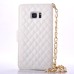 Sheepskin Camellia Rhinestone Pendant  Pearl Chain Magnetic Snap PU Leather Case for Samsung Galaxy Note 7 - White