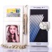 Sheepskin Camellia Rhinestone Pendant  Pearl Chain Magnetic Snap PU Leather Case for Samsung Galaxy Note 7 - White