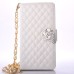 Sheepskin Camellia Rhinestone Pendant  Pearl Chain Magnetic Snap PU Leather Case for Samsung Galaxy Note 7 - White