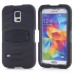 Shock Proof Silicone And PC Stand Back Case With Touch Through Screen Protector For Samsung Galaxy S5 G900 - Black