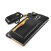 Slim PU Leather Lanyards Case Stand Cover with Card Slot for Samsung Galaxy Note 4 - Black