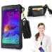 Slim PU Leather Lanyards Case Stand Cover with Card Slot for Samsung Galaxy Note 4 - Black