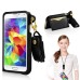 Slim PU Leather Lanyards Case Stand Cover with Card Slot for Samsung Galaxy S5 - Black