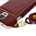 Slim PU Leather Lanyards Case Stand Cover with Card Slot for Samsung Galaxy S5 - Brown