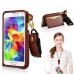 Slim PU Leather Lanyards Case Stand Cover with Card Slot for Samsung Galaxy S5 - Brown