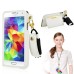 Slim PU Leather Lanyards Case Stand Cover with Card Slot for Samsung Galaxy S5 - White