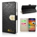 Small Check Pattern Rhinestone Decorated Magnetic Snap Leather Folio Stand Case With Card Slots For Samsung Galaxy Note 3 - Black