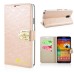 Small Check Pattern Rhinestone Decorated Magnetic Snap Leather Folio Stand Case With Card Slots For Samsung Galaxy Note 3 - Champagne-Like Gold