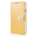 Small Check Pattern Rhinestone Decorated Magnetic Snap Leather Folio Stand Case With Card Slots For Samsung Galaxy Note 3 - Gold