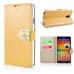 Small Check Pattern Rhinestone Decorated Magnetic Snap Leather Folio Stand Case With Card Slots For Samsung Galaxy Note 3 - Gold