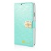 Small Check Pattern Rhinestone Decorated Magnetic Snap Leather Folio Stand Case With Card Slots For Samsung Galaxy Note 3 - Green